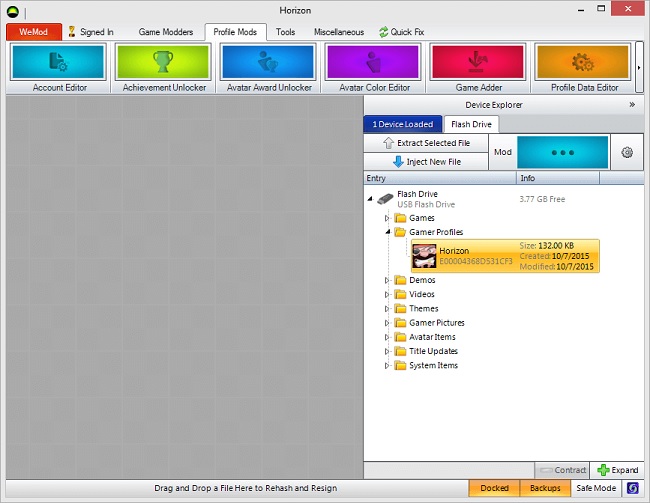 pictured: screenshot of the Horizon program, showing the Device Explorer side pane.
